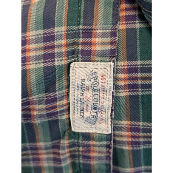 VTG Polo by Ralph Lauren Oversized Green Purple Plaid Elbow Patch Button Up Sz M - Picture 7 of 13